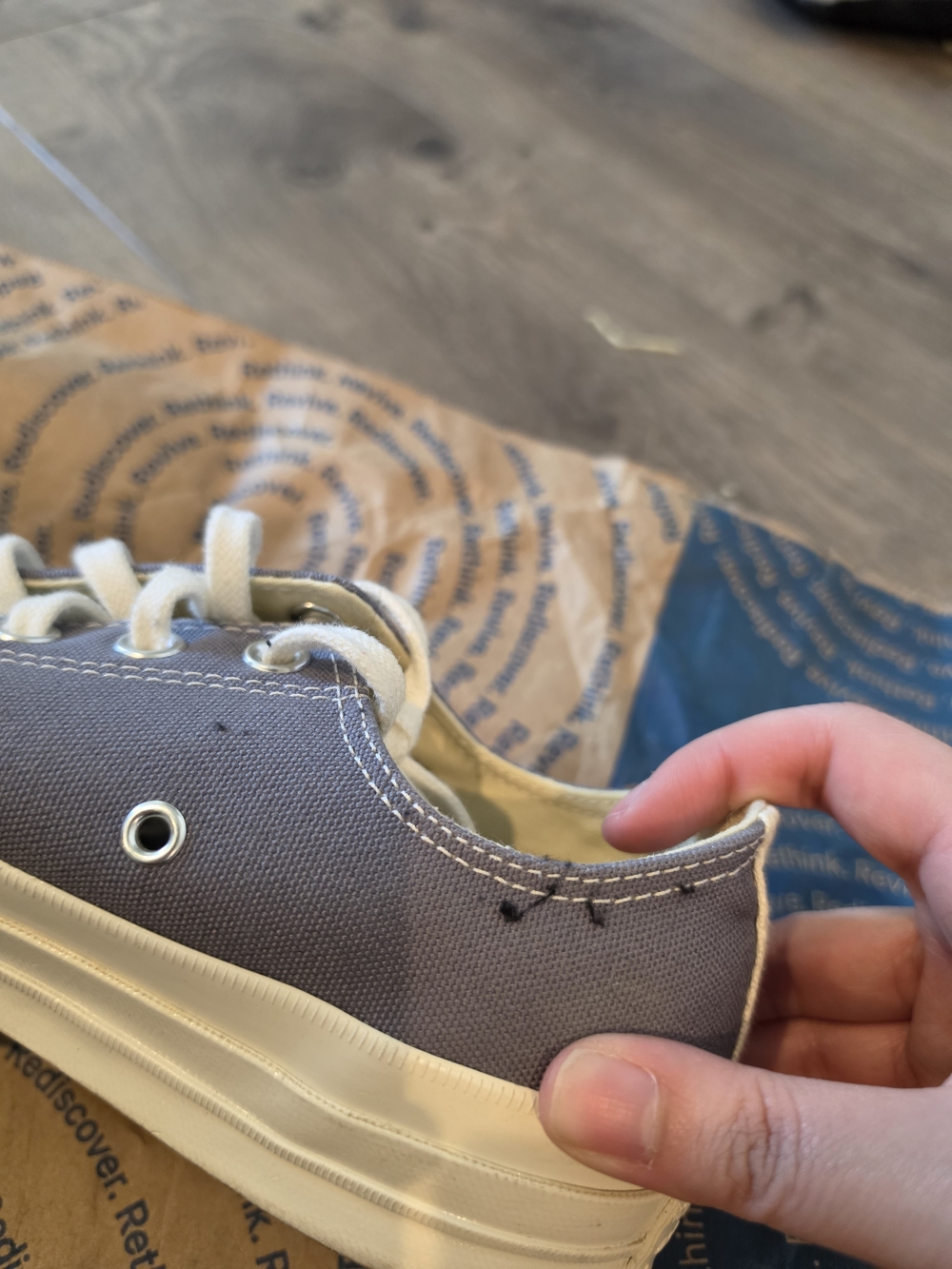 Converse All Stars Play Comme des Garcons Grey with Black Heart **small stain** - Picture 5 of 6